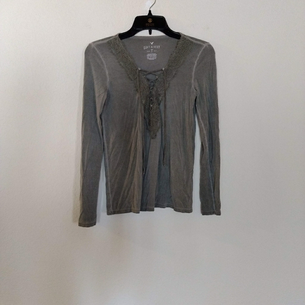 AEO soft & sexy long sleeve tshirt, EUC, XS, green